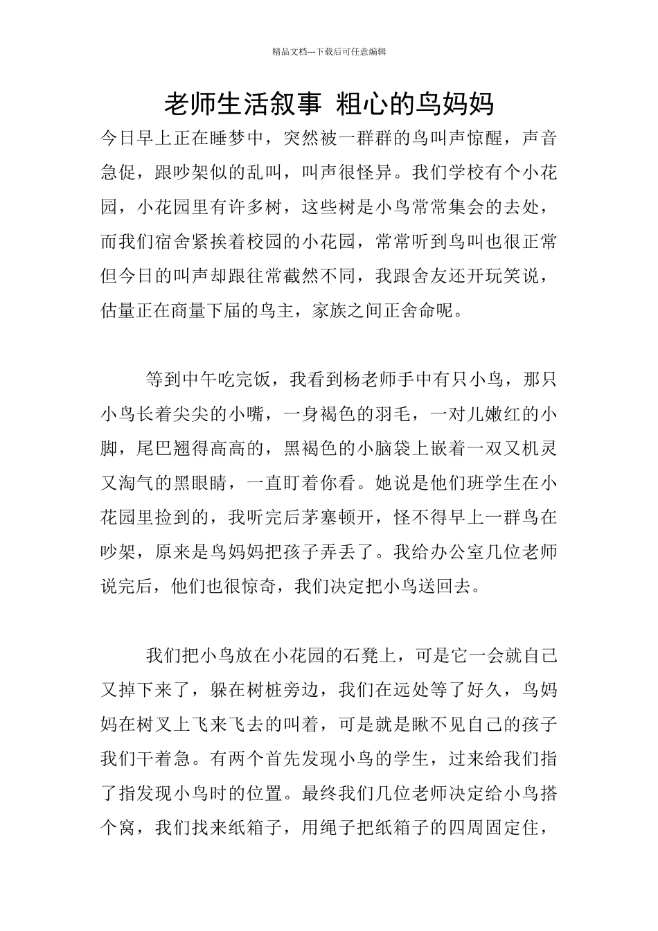 教师生活叙事-粗心的鸟妈妈_第1页