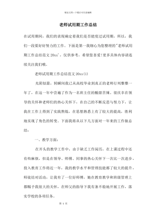 教师试用期工作总结