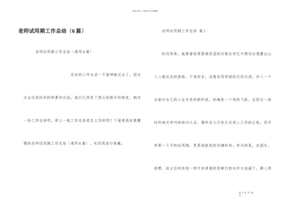 教师试用期工作总结（6篇）_第1页