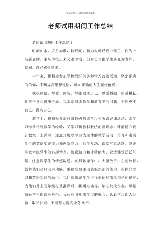 教师试用期间工作总结