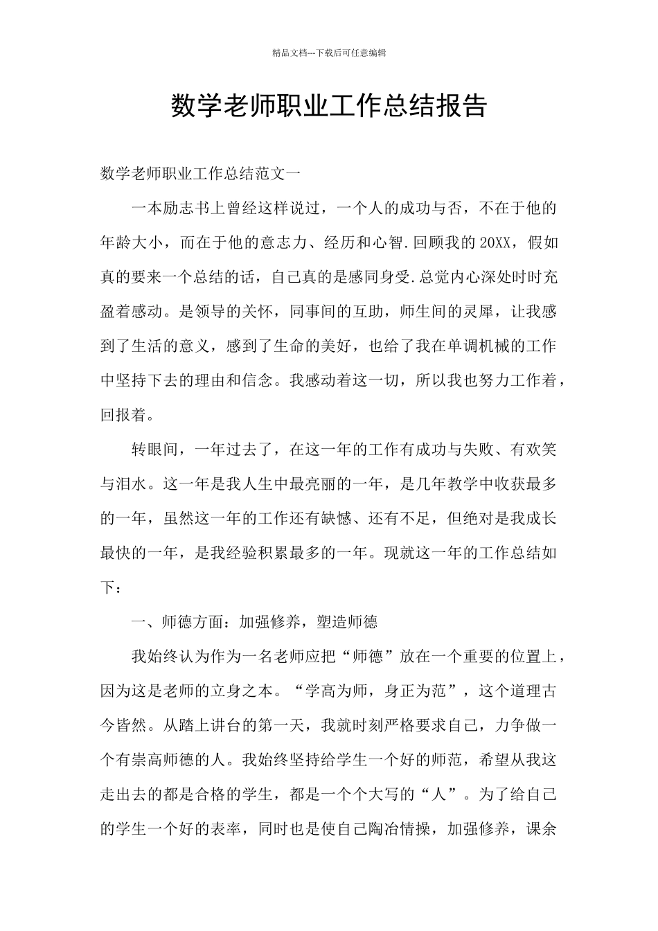 数学教师职业工作总结报告_第1页