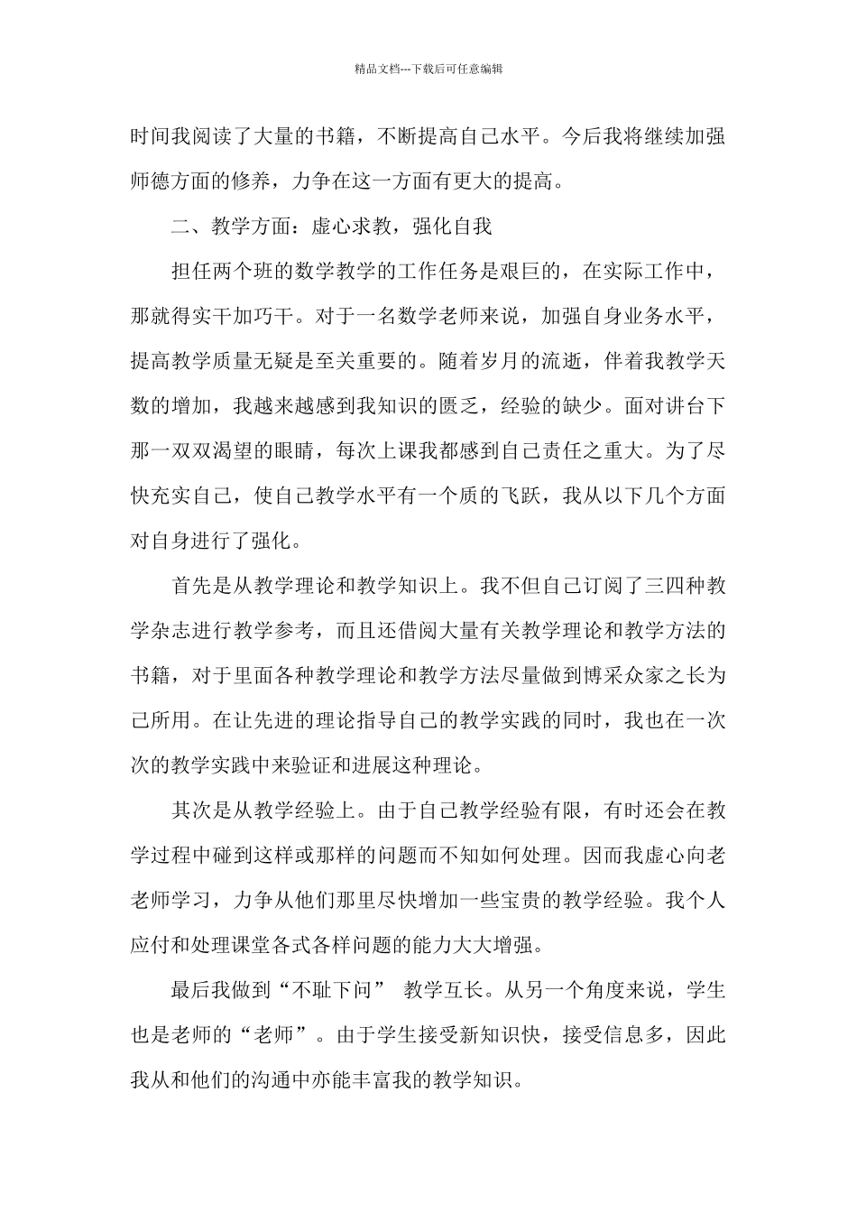 数学教师职业工作总结报告_第2页