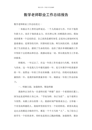 数学教师职业工作总结报告