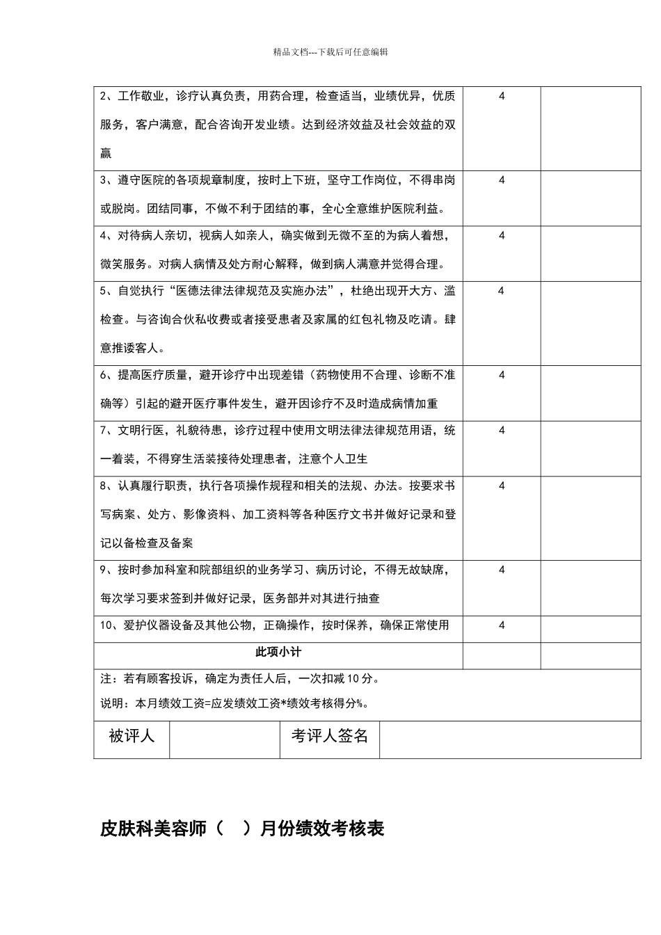 整形医院各部门绩效考核表_第3页
