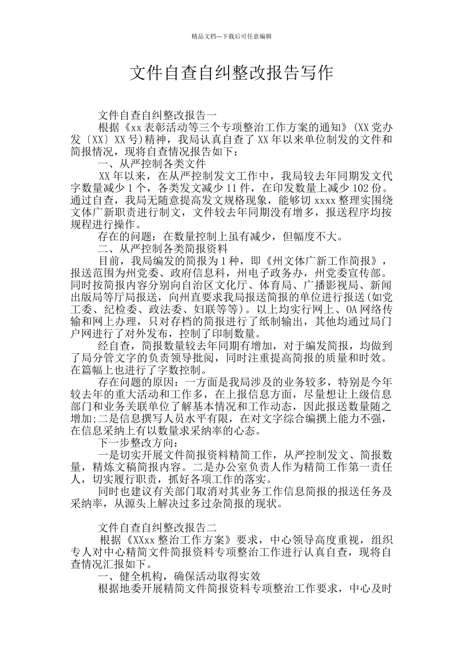 文件自查自纠整改报告写作_第1页
