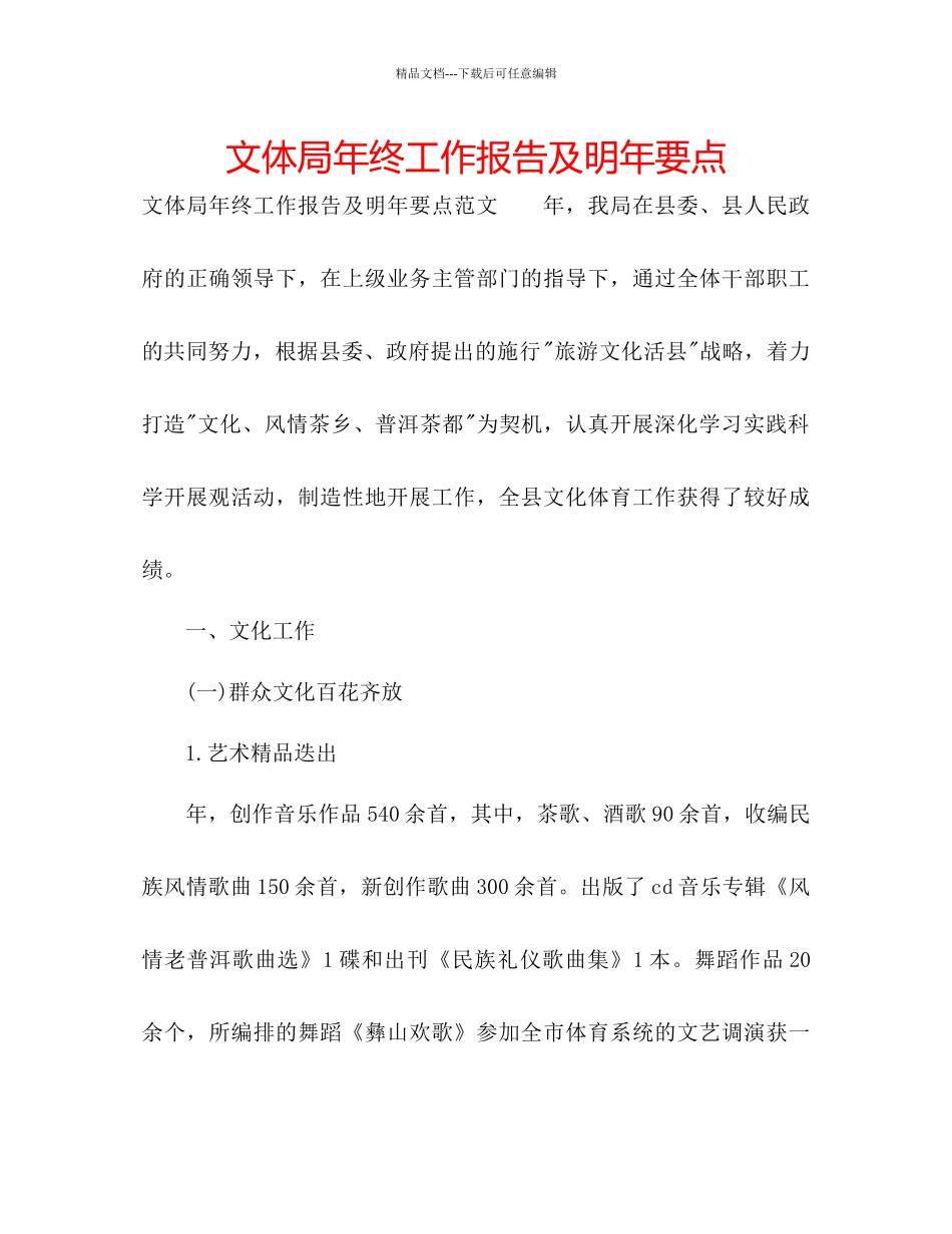 文体局年终工作报告及明年要点_第1页