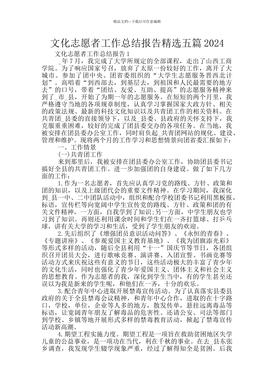 文化志愿者工作总结报告精选五篇2024_第1页