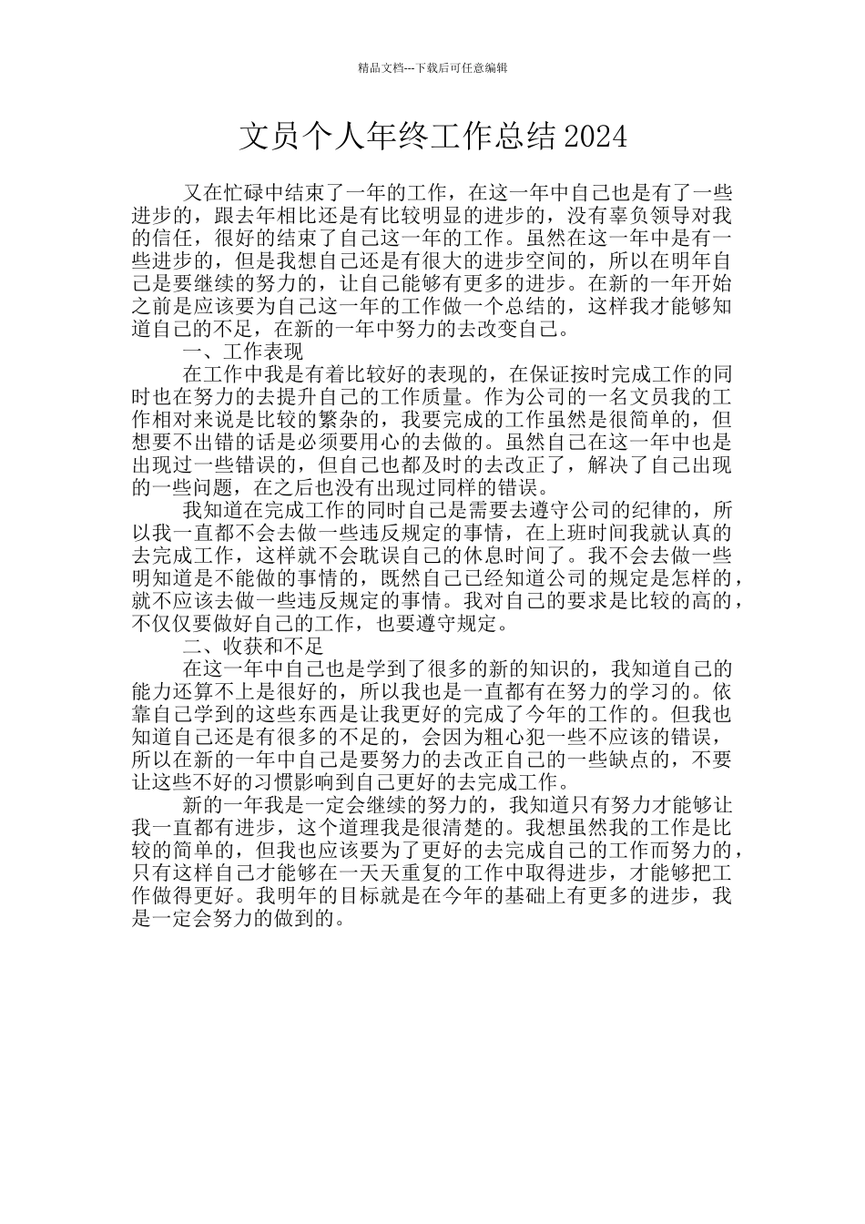 文员个人年终工作总结2024_第1页