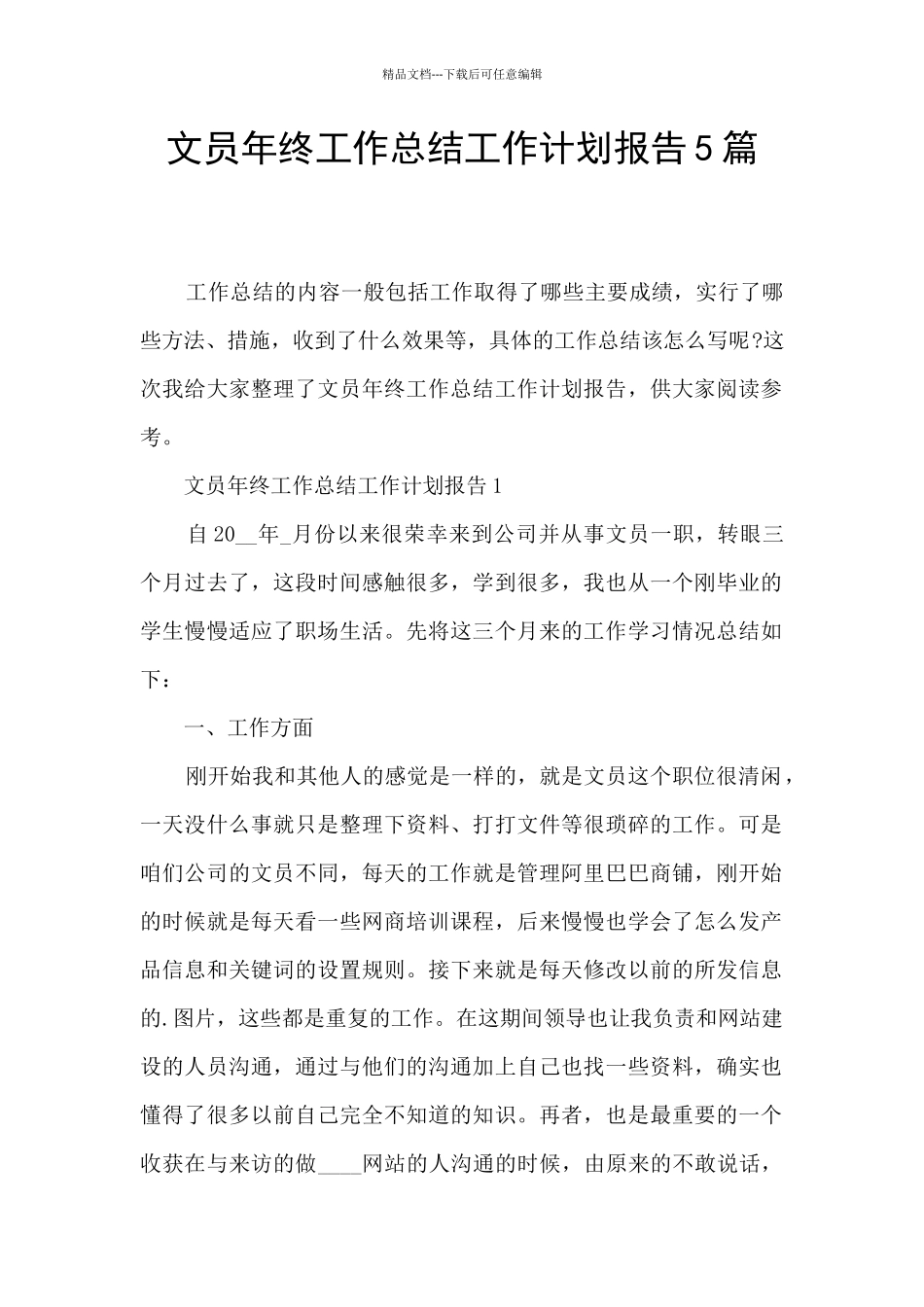 文员年终工作总结工作计划报告5篇_第1页