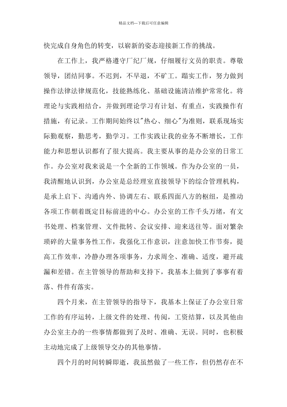文员试用期工作总结优秀3篇_第2页