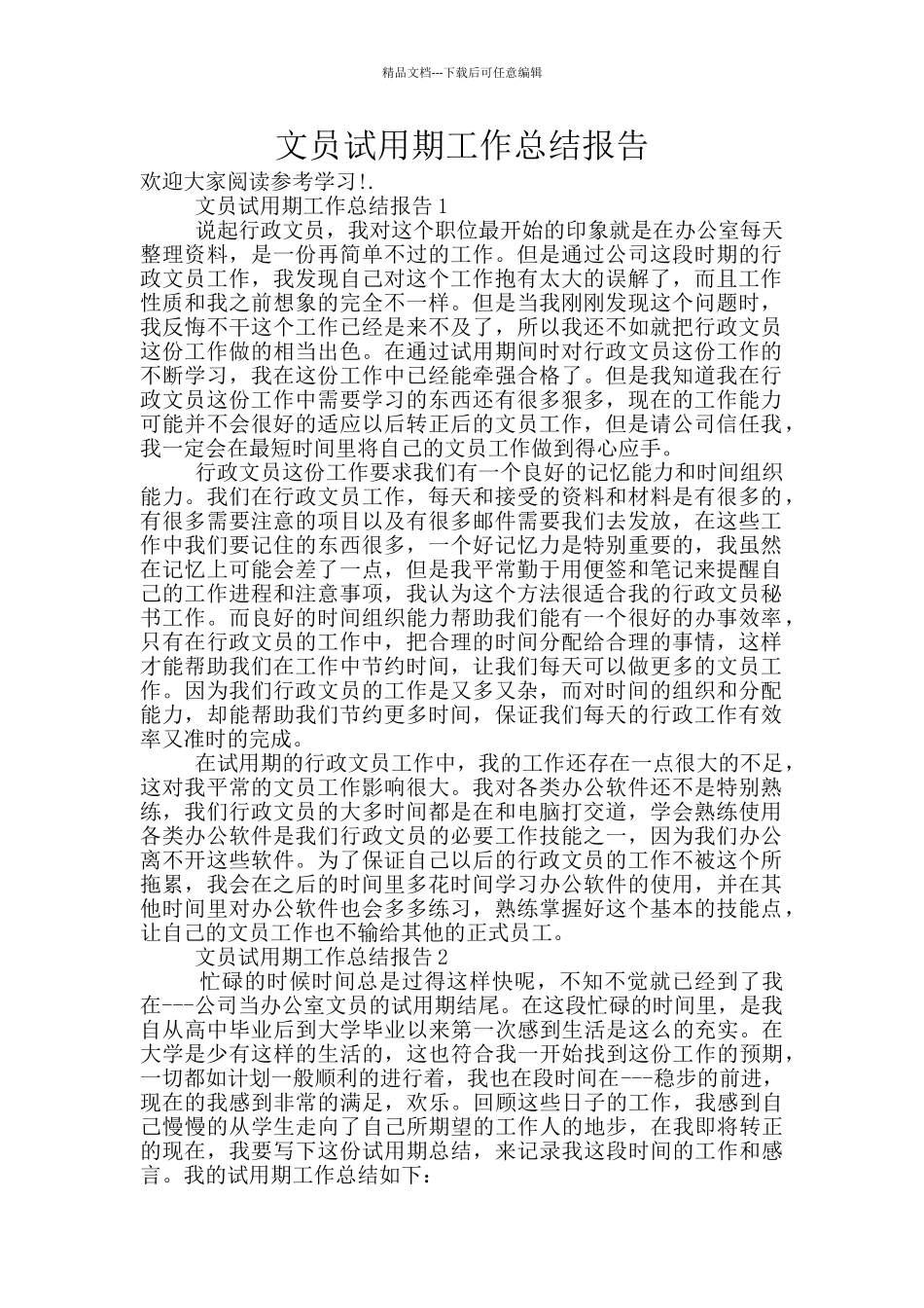 文员试用期工作总结报告_第1页