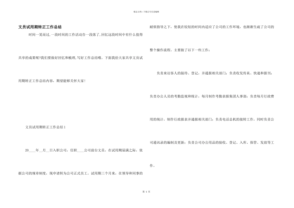 文员试用期转正工作总结_第1页