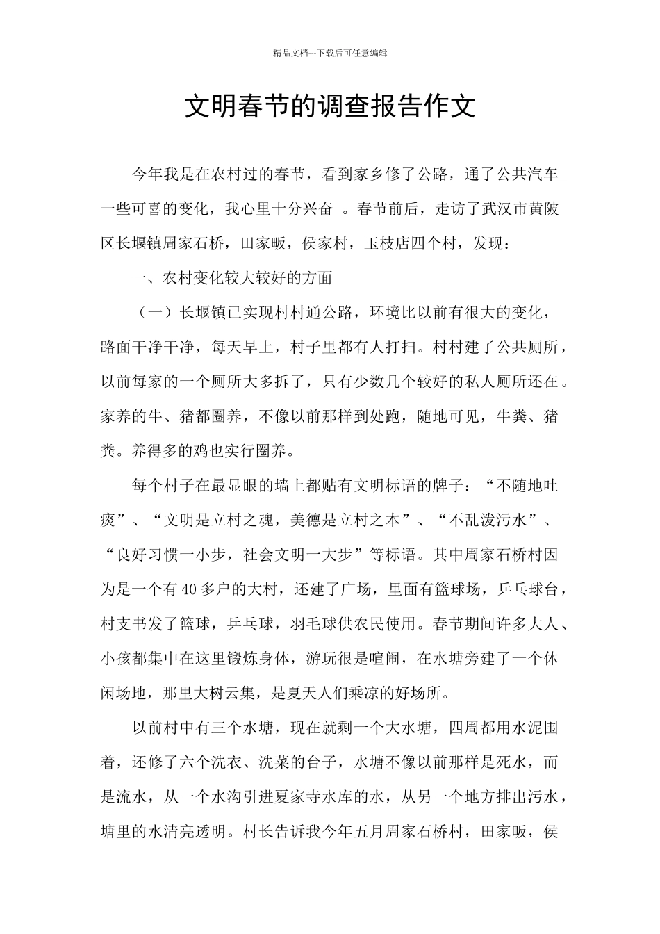 文明春节的调查报告作文_第1页