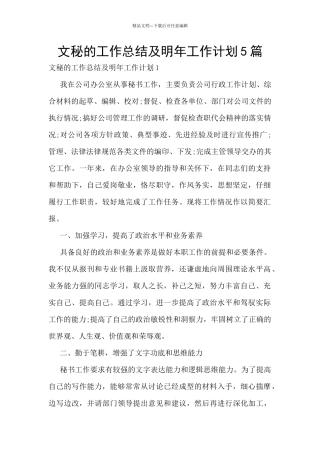 文秘的工作总结及明年工作计划5篇