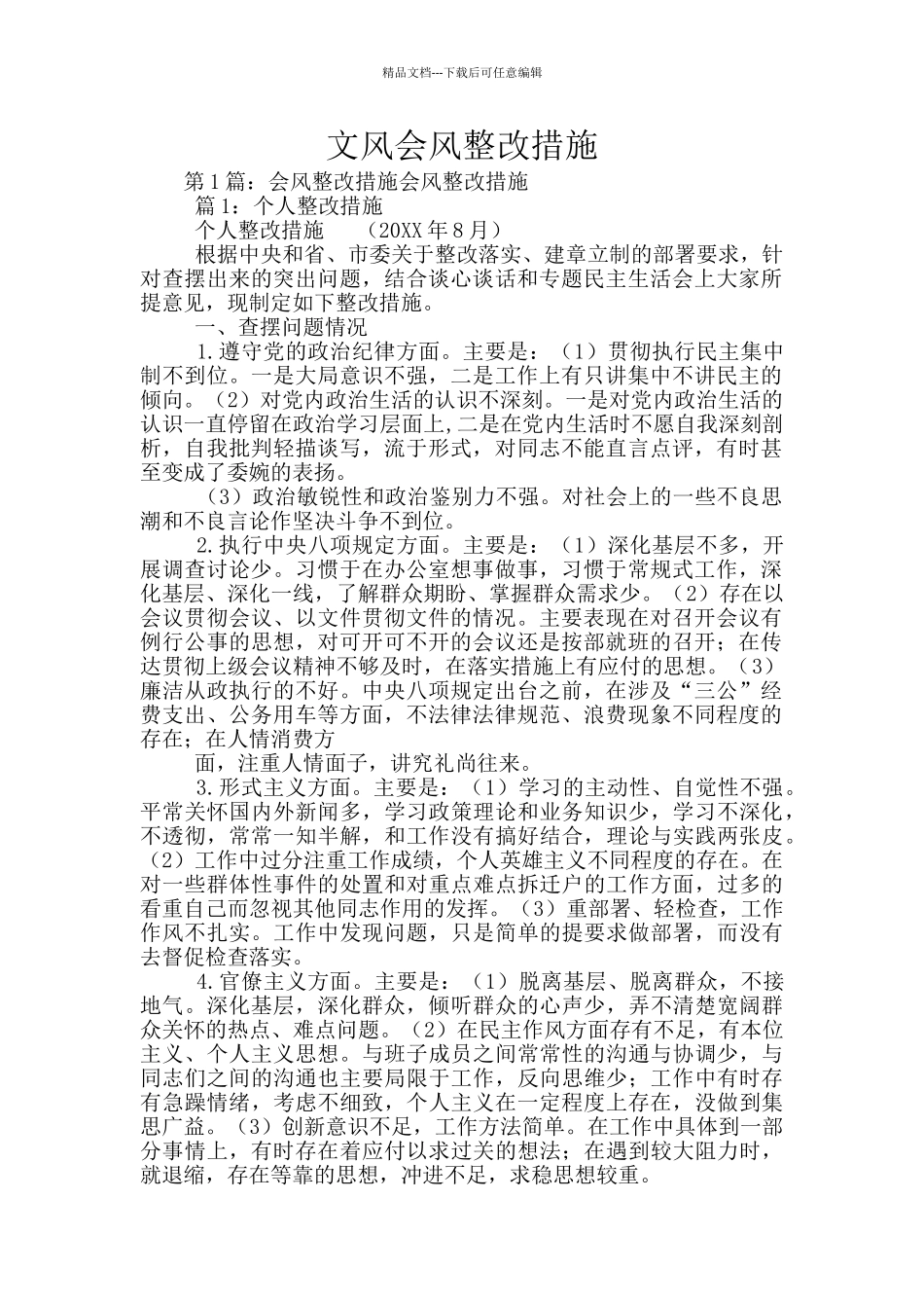 文风会风整改措施_第1页