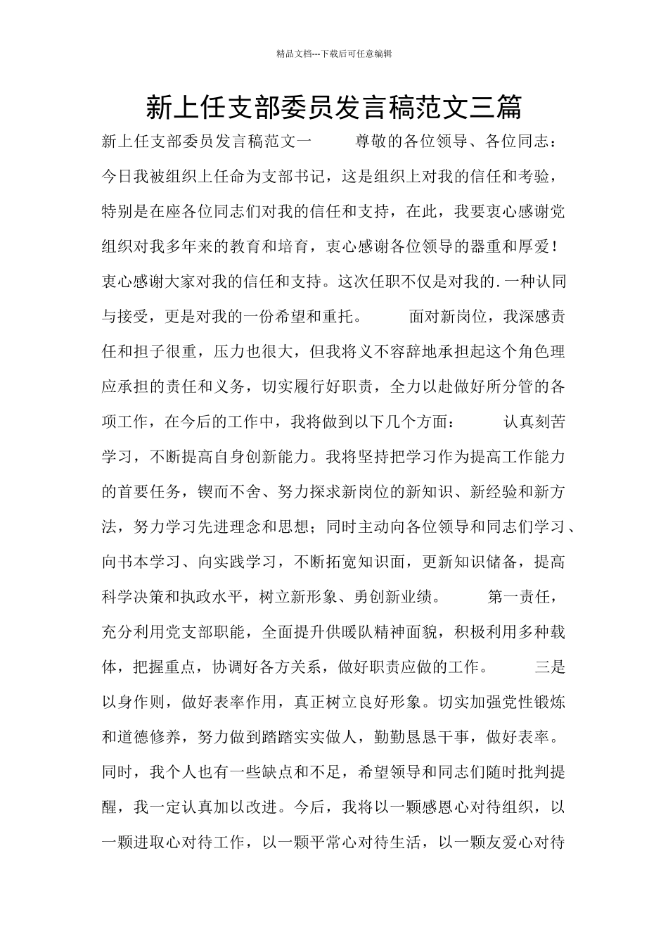 新上任支部委员发言稿范文三篇_第1页
