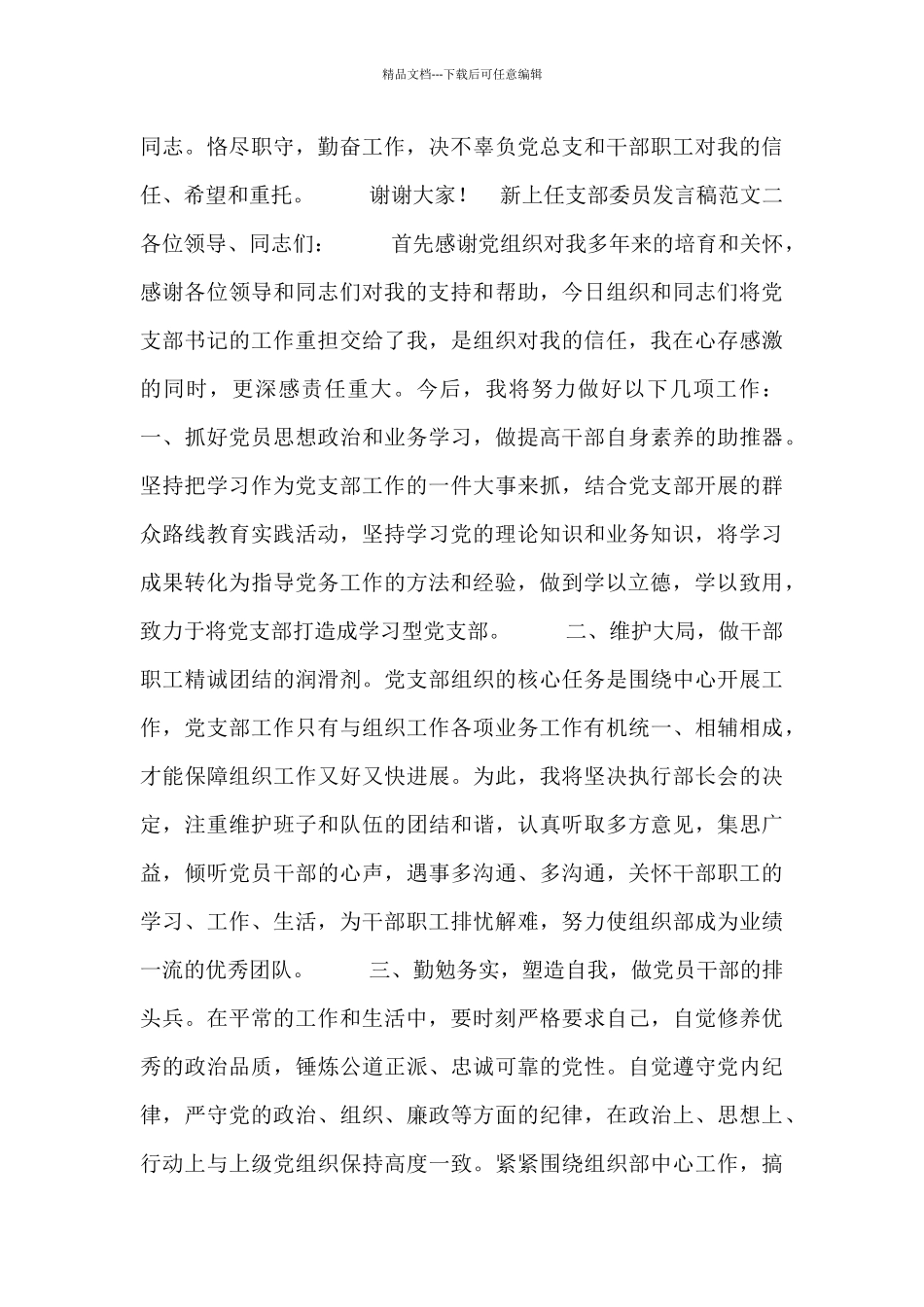 新上任支部委员发言稿范文三篇_第2页