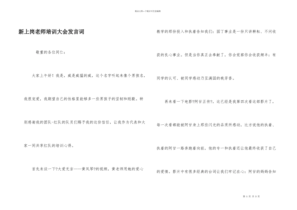 新上岗教师培训大会发言词_第1页