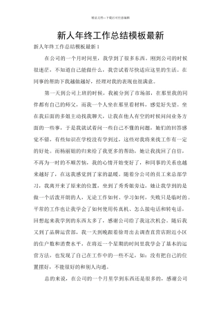 新人年终工作总结模板最新