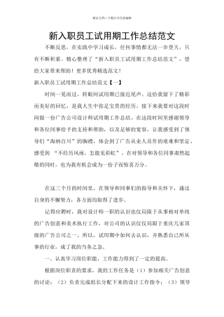新入职员工试用期工作总结范文