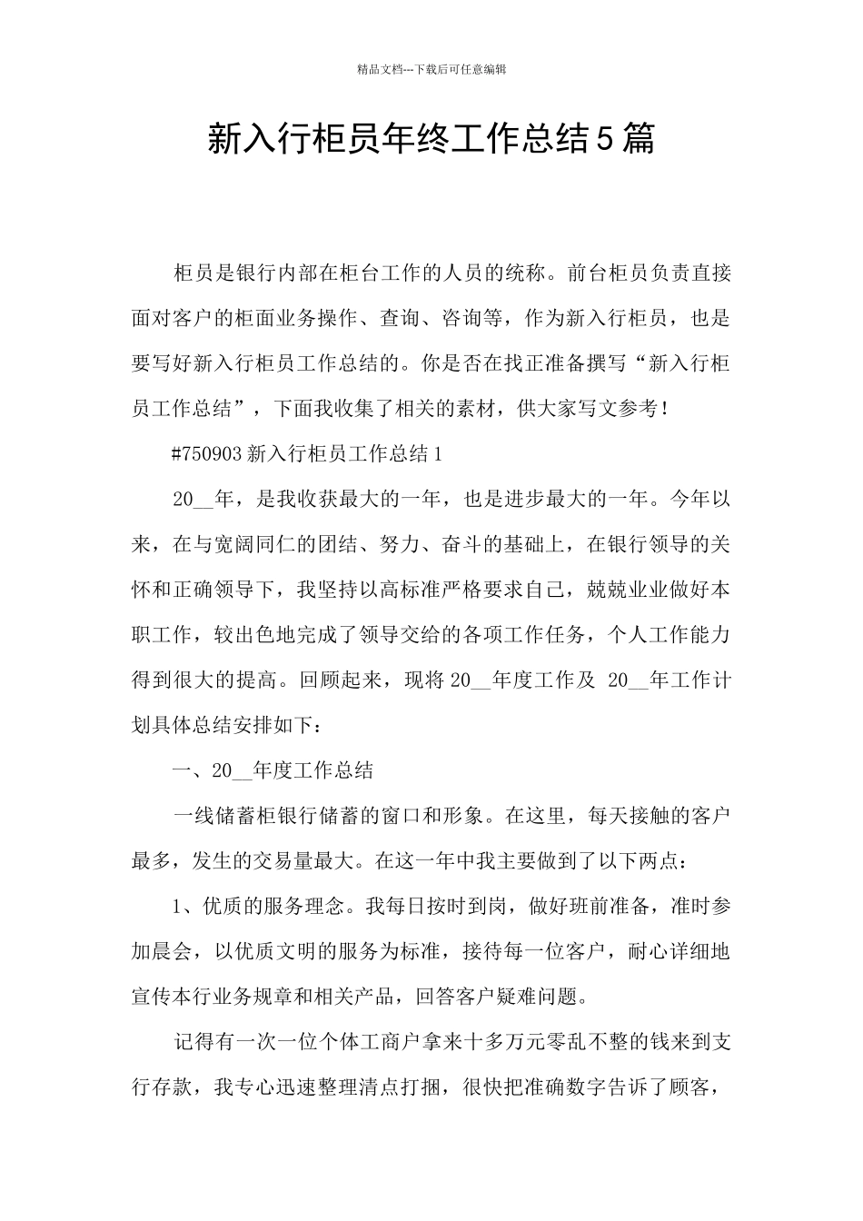 新入行柜员年终工作总结5篇_第1页