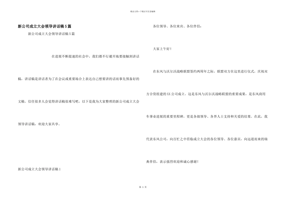 新公司成立大会领导讲话稿5篇_第1页