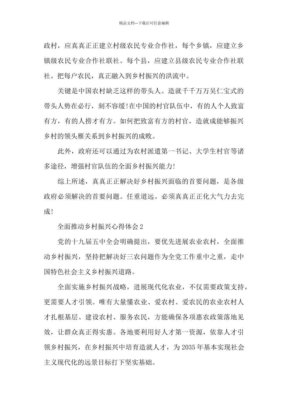 新出全面实施乡村振兴干部工作心得_第2页