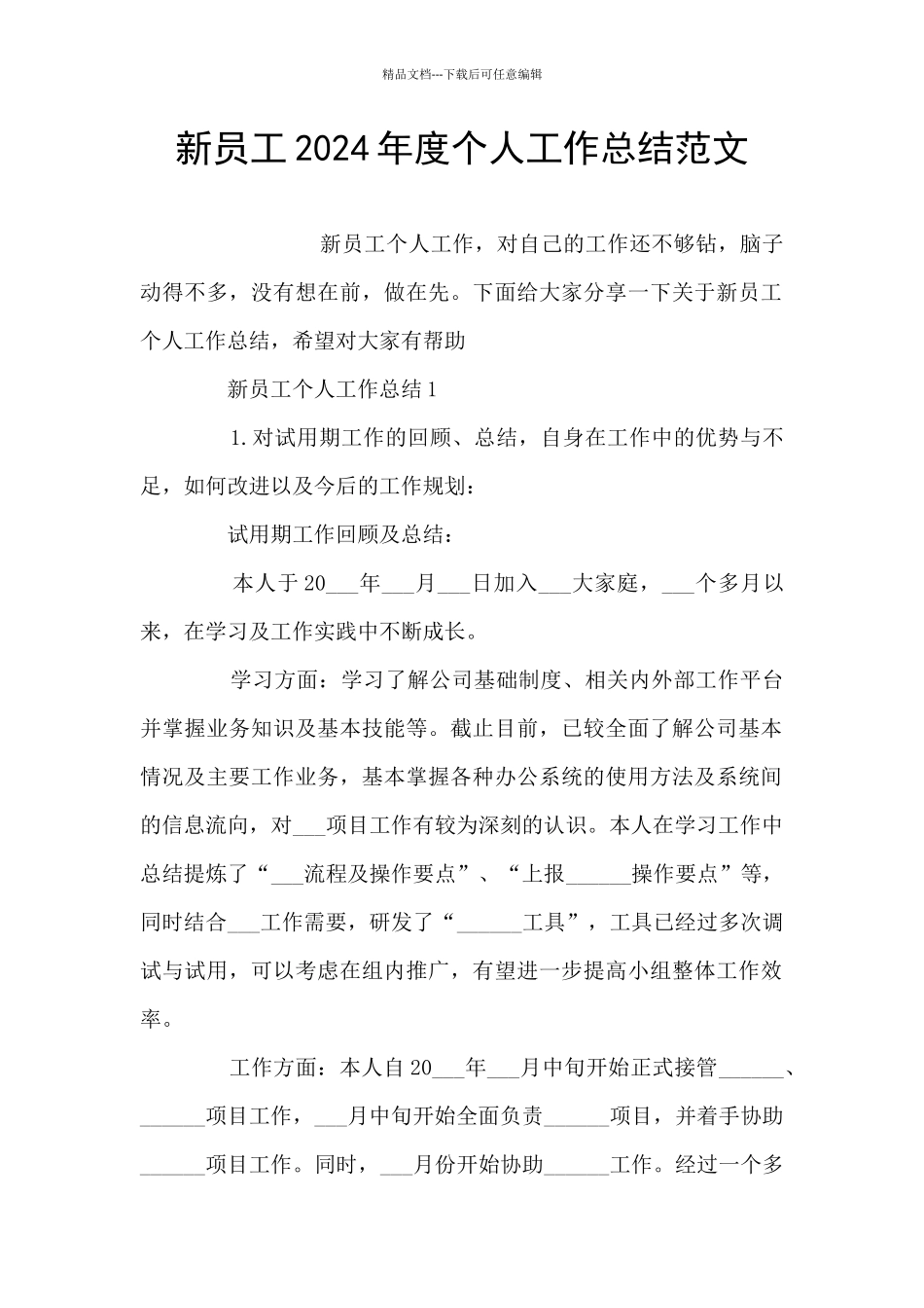 新员工2024年度个人工作总结范文_第1页
