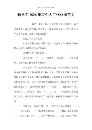 新员工2024年度个人工作总结范文