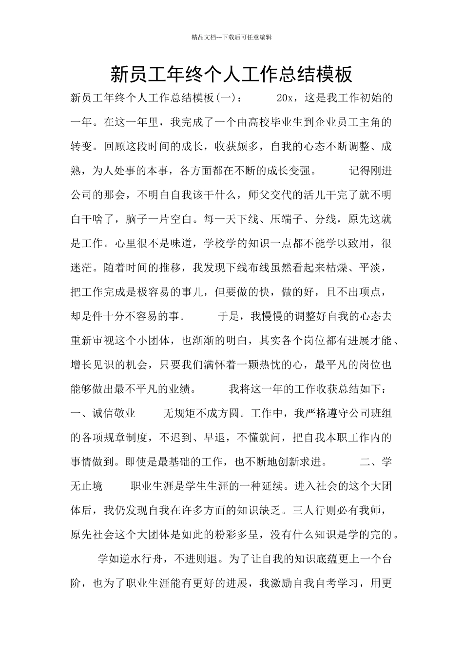 新员工年终个人工作总结模板_第1页