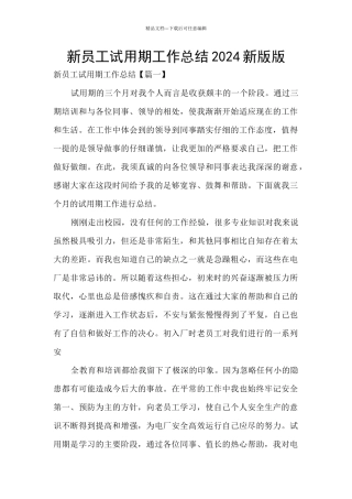 新员工试用期工作总结2024新版版