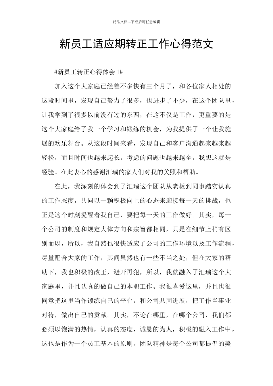 新员工适应期转正工作心得范文_第1页
