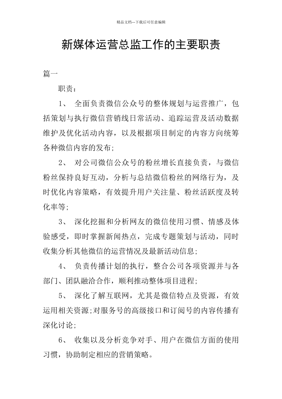 新媒体运营总监工作的主要职责_第1页