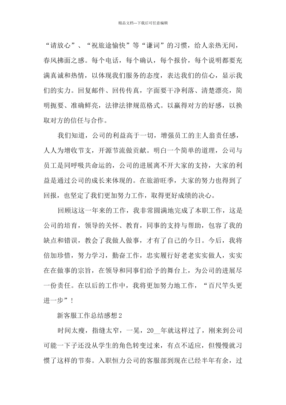 新客服工作总结感想大全10篇_第2页