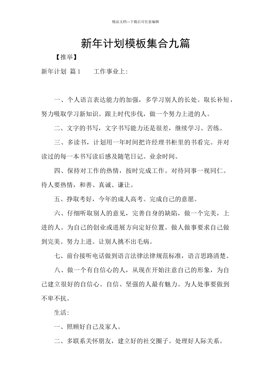 新年计划模板集合九篇_第1页