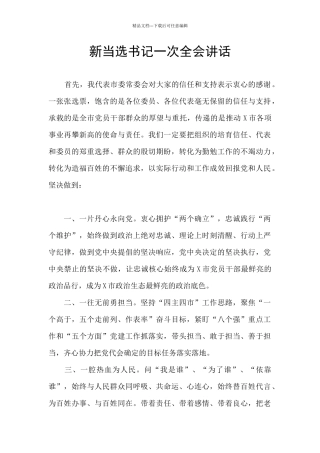 新当选书记一次全会讲话