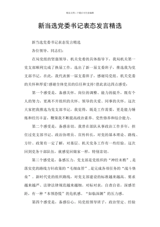 新当选党委书记表态发言精选