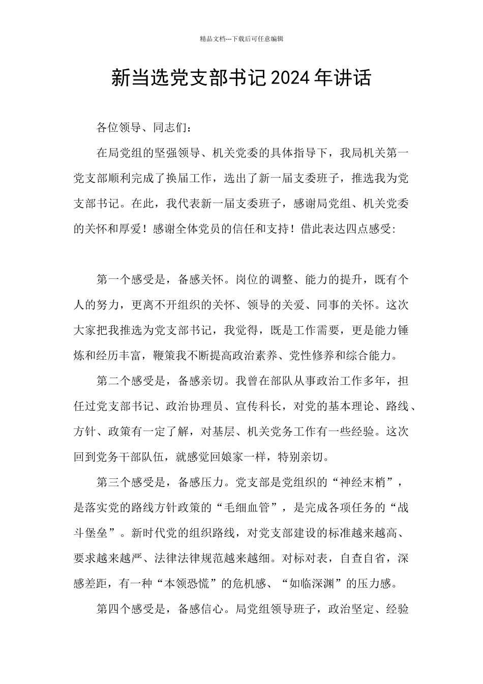 新当选党支部书记2024年讲话_第1页