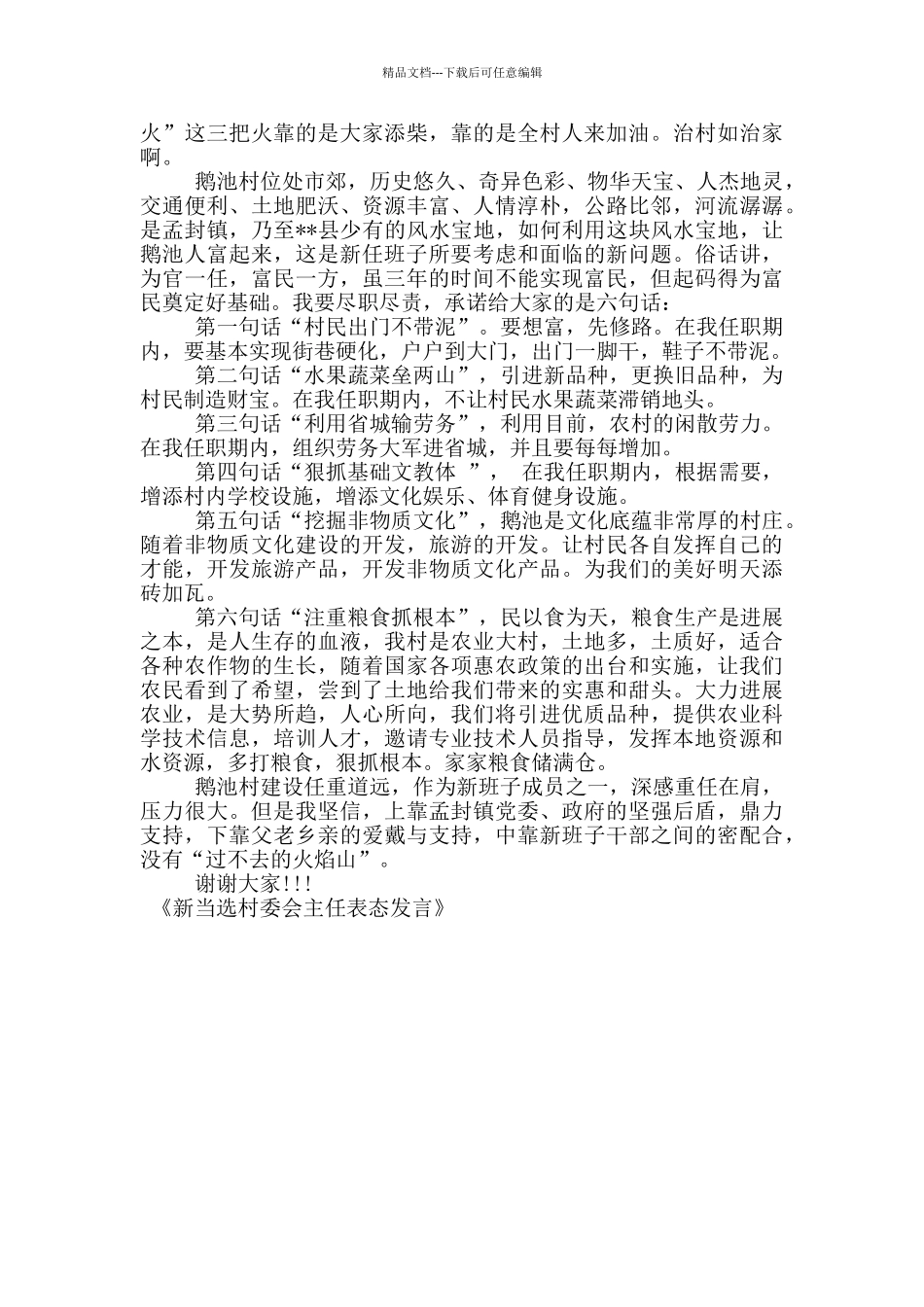 新当选村委会主任表态发言_第3页