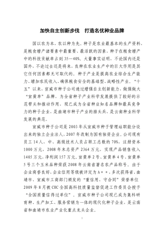 增强自主创新能力、做强做大“宣黄单”品牌