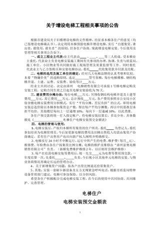 增设电梯工程相关事项的公告(需各住户签字)