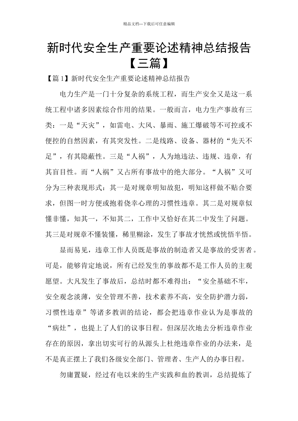 新时代安全生产重要论述精神总结报告_第1页
