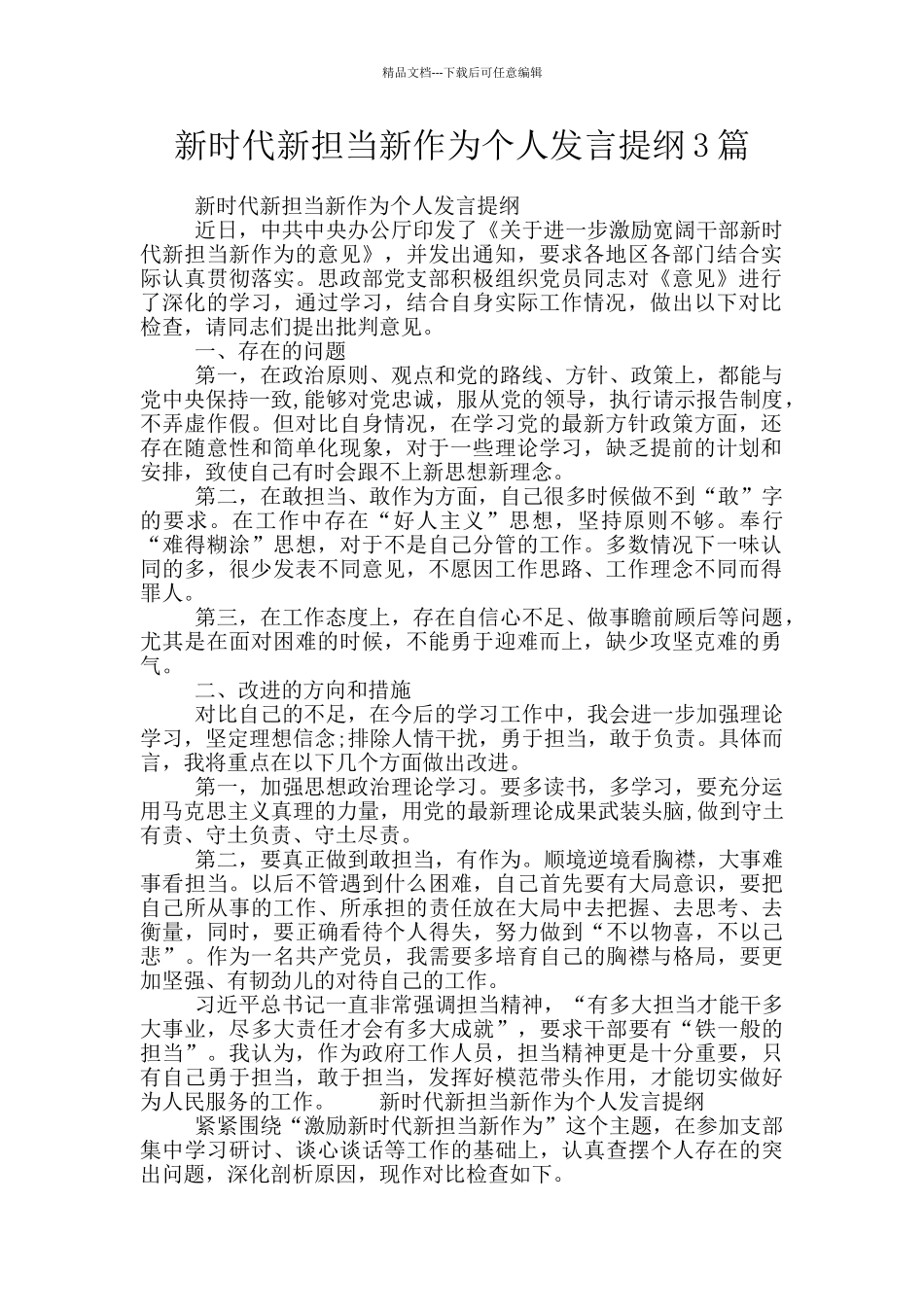 新时代新担当新作为个人发言提纲3篇_第1页
