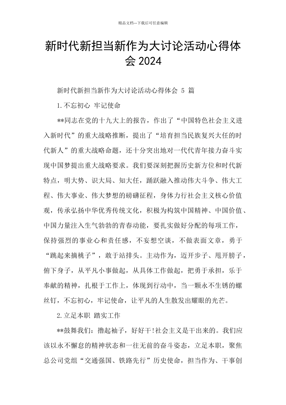 新时代新担当新作为大讨论活动心得体会2024_第1页