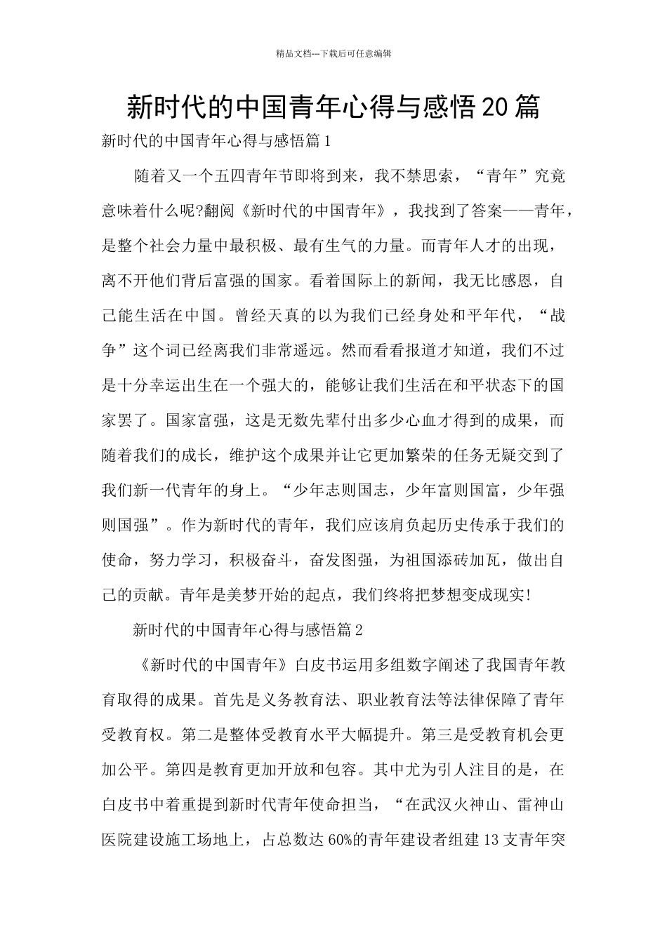 新时代的中国青年心得与感悟20篇_第1页