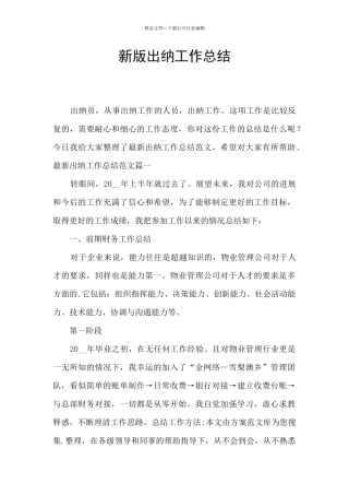 新版出纳工作总结