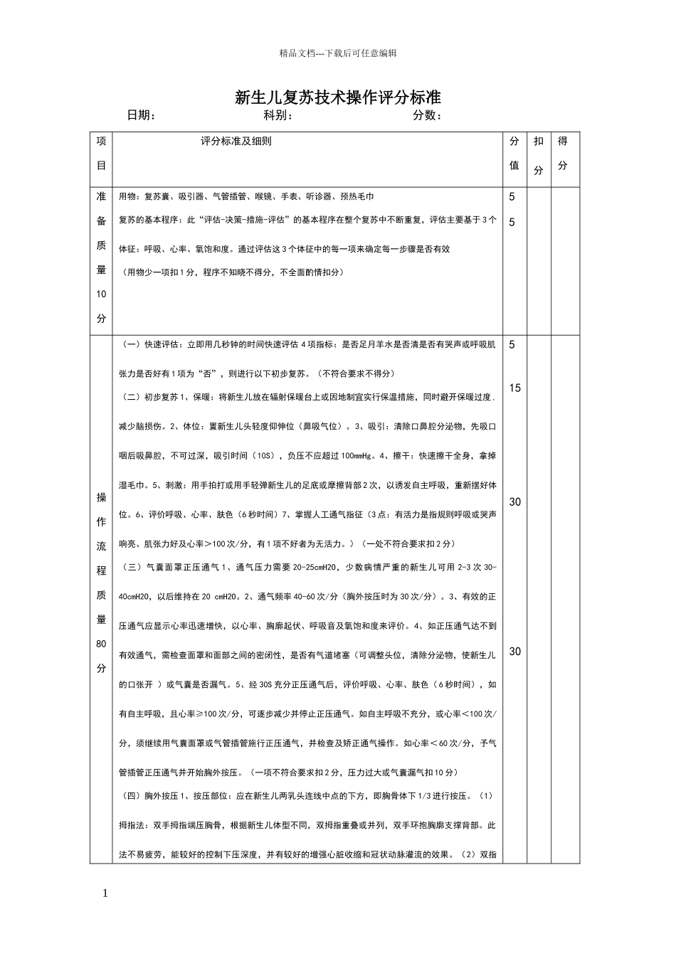 新生儿复苏技术操作评分标准_第1页