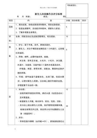 新生儿沐浴操作及评分标准9