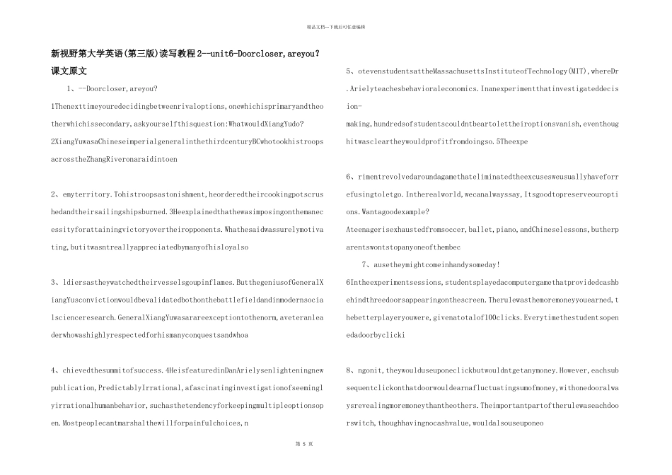 新视野第大学英语读写教程2unit6Doorcloser_第1页