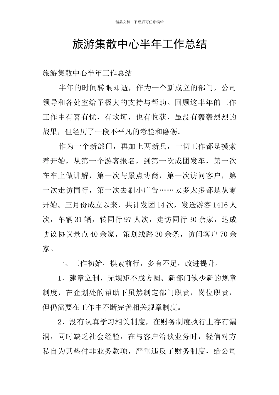 旅游集散中心半年工作总结_第1页